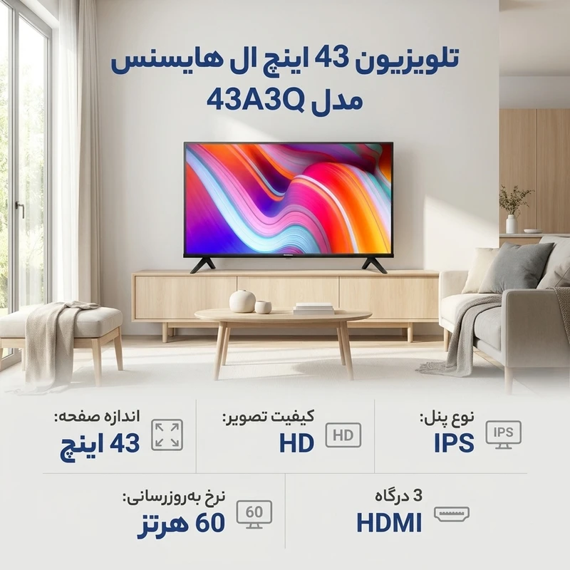 تلویزیون 43 اینچ ال ای دی هایسنس مدل 43A3Q