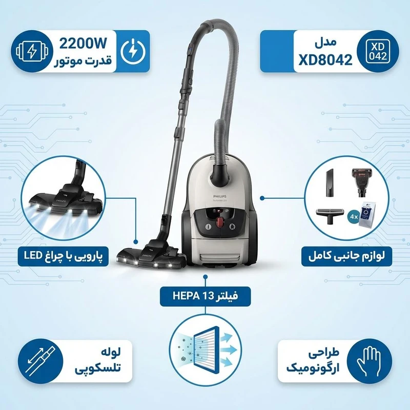 جاروبرقی 2200 وات فیلیپس مدل XD8042