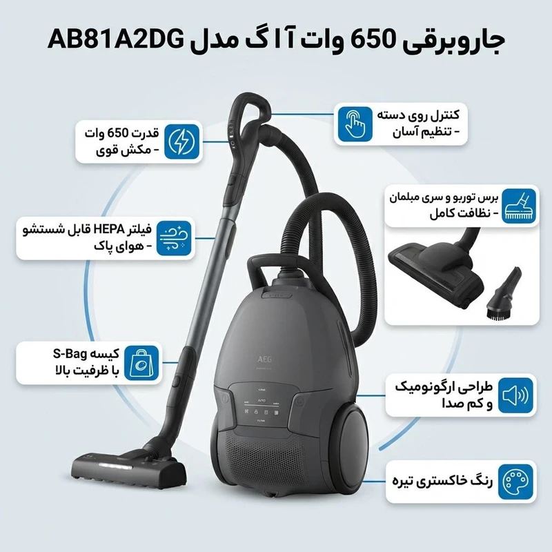 جاروبرقی 650 وات آ ا گ مدل AB81A2DG-Animal
